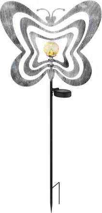 Globo 36581 Solar lámpa, ezüstszürke/fekete fém, matt fekete műanyag, átlátszó gömb repedezett üveg hatással, tolókapcsoló, AAA 300mAh 1.2V elemmel, IP44, HxSzxM: 380x60x830mm, tartozék: 0.06W 3V LED, 3000K