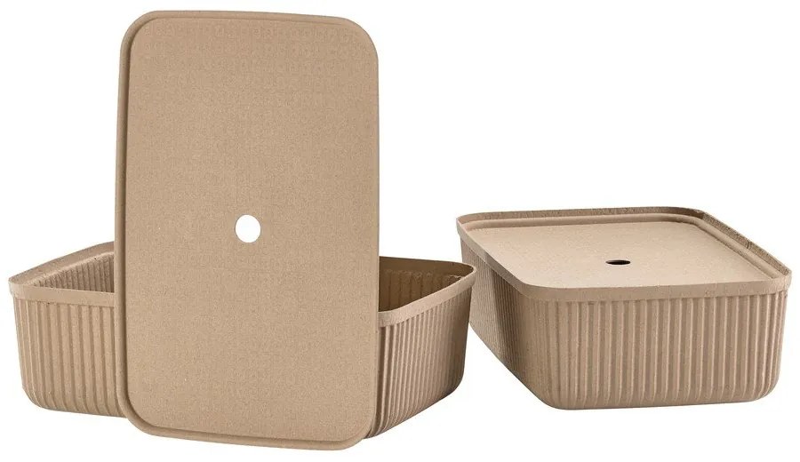Világosbarna fedeles tárolódoboz szett 2 db-os 48x32x20,5 cm Pulp – Zone