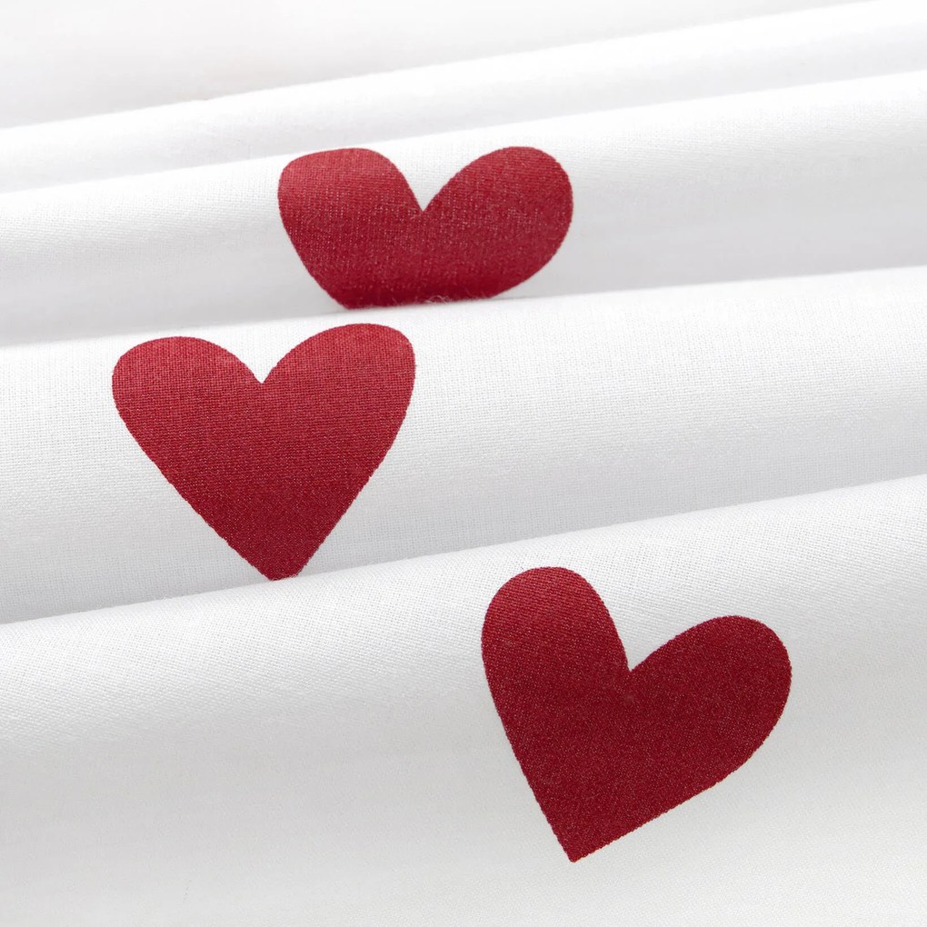 Goldea gyermek pamut ágyneműhuzat - piros szívecskék, fehér alapon 150 x 200 és 50 x 60 cm