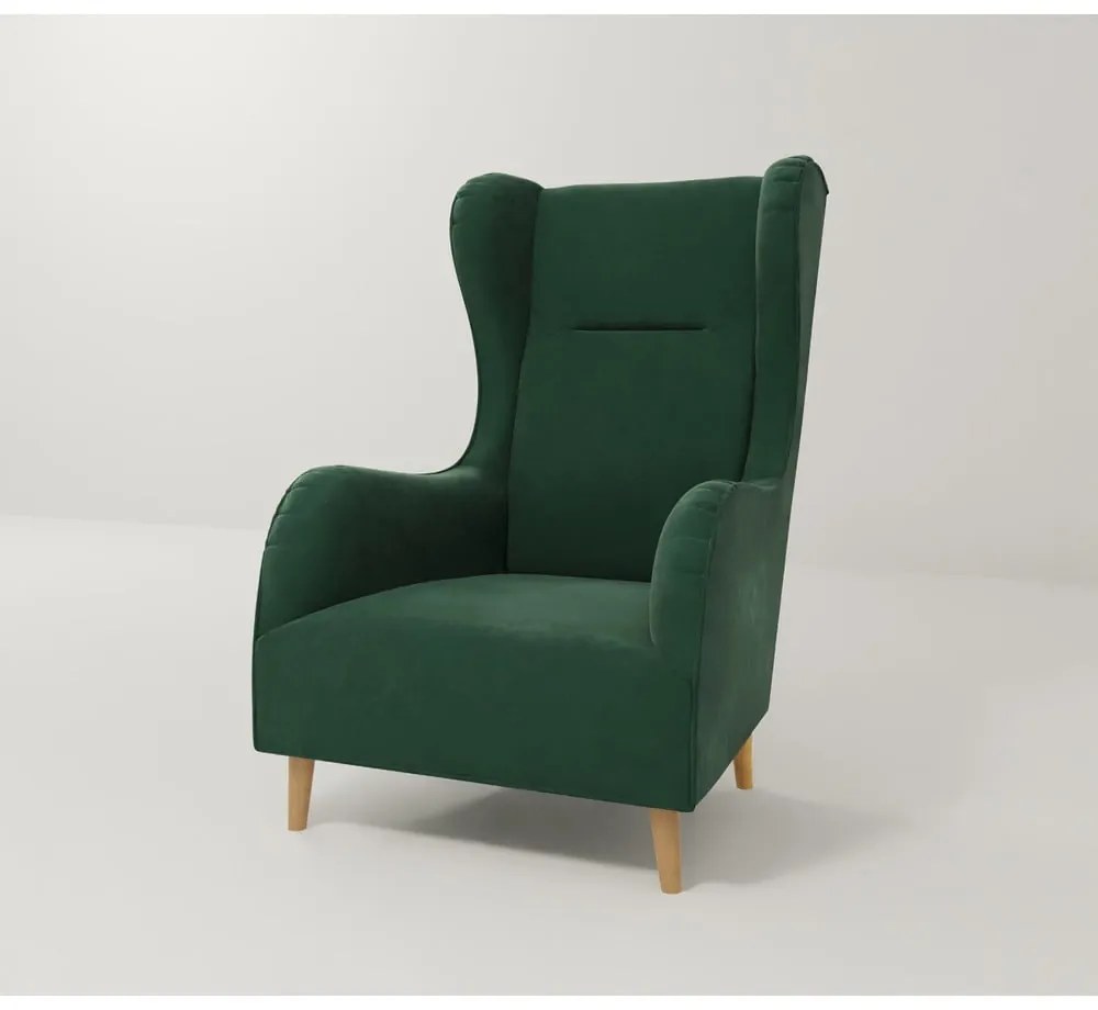 Sötétzöld bársony füles fotel Carole – Ropez
