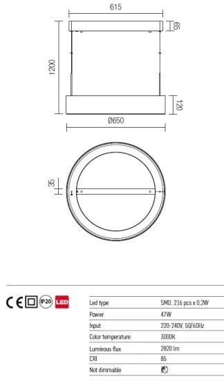 Redo 01-924 - LED Csillár zsinóron BOND LED/47W/230V 3000K szürke