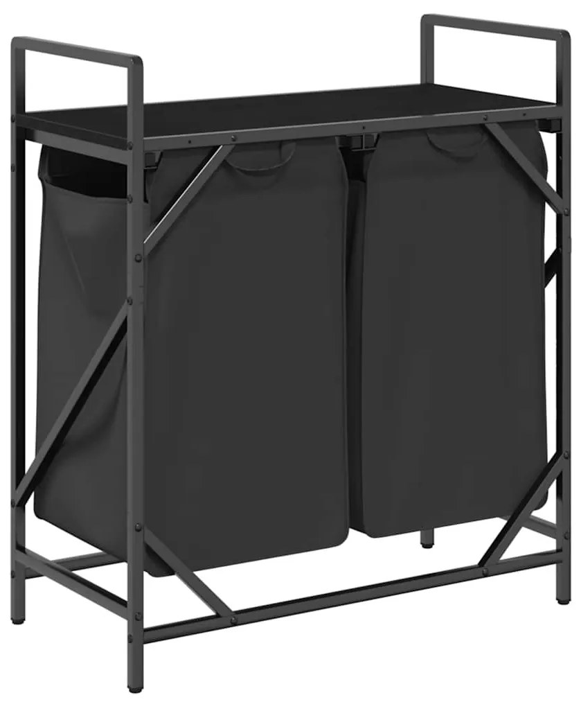 fekete tölgyfa mosodai kosár 2 rekeszes polccal