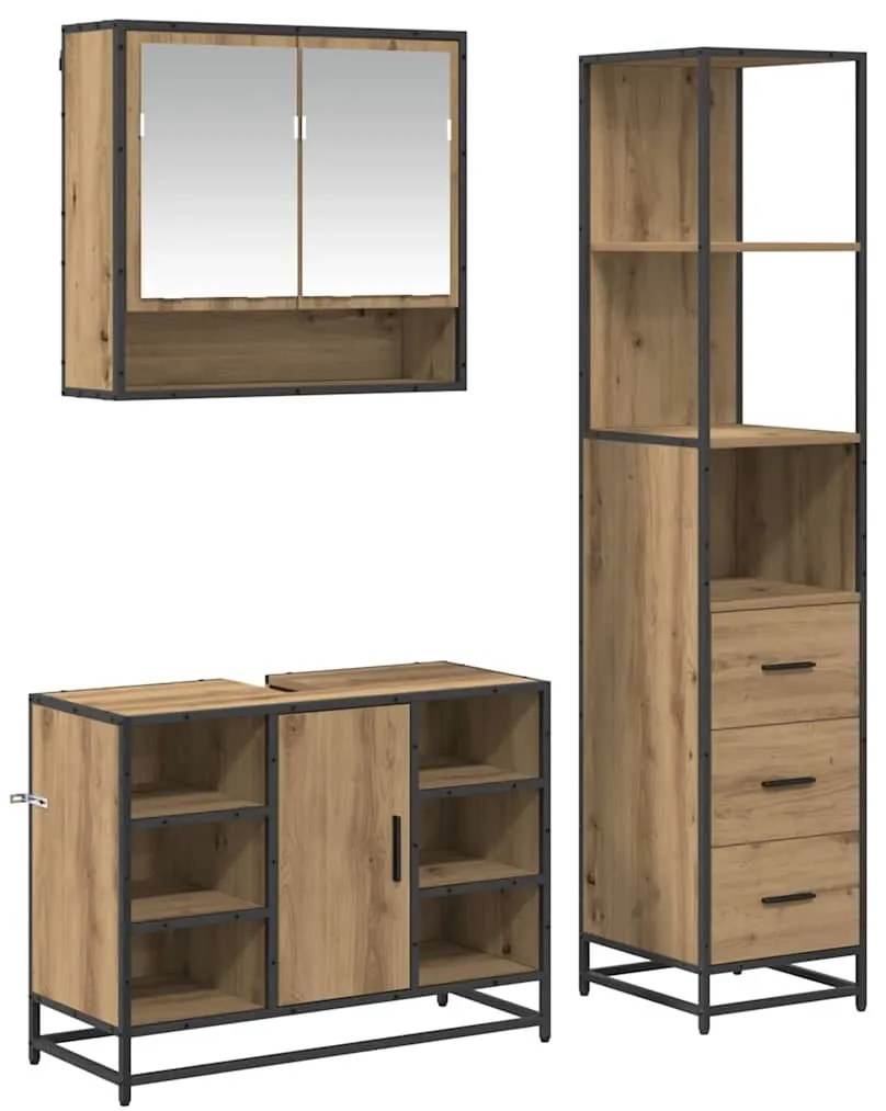 Fürdőszoba bútor szett 3 pcs kézműves tölgy 35 x 37.5 x 166 cm