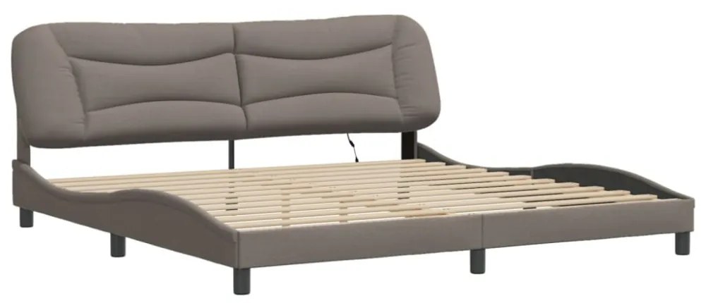 tópszínű szövet ágykeret LED-ekkel matrac nélkül 200 x 200 cm