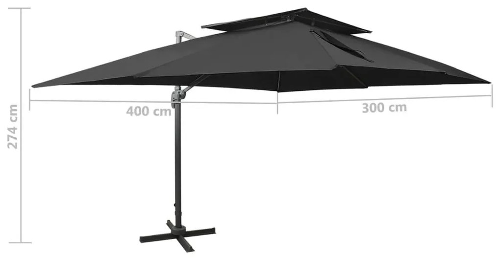 fekete dupla tetejű konzolos napernyő 400 x 300 cm