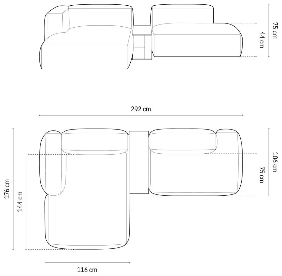Bézs bársony moduláris sarokkanapé (bal oldali-heverő résszel) Martina – Micadoni