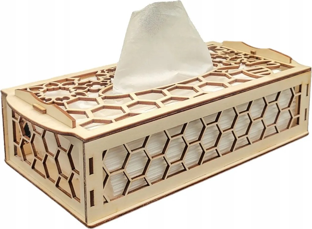 Áttört doboz Zsebkendőtartó rétegelt lemezből öko törlőkendő tartó