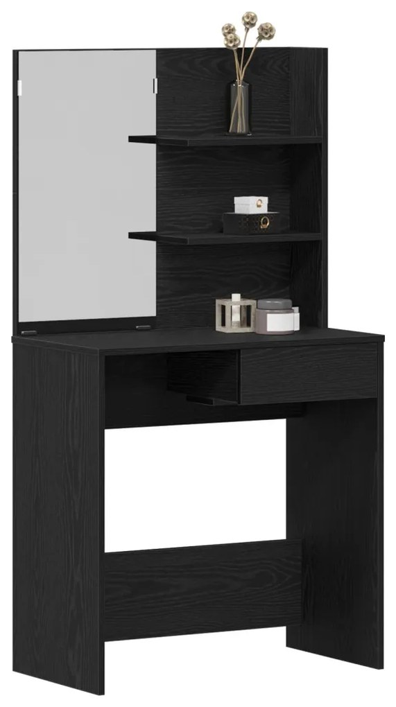 Fekete tölgy öltözőasztal tükrökkel - 74.5 x 40 x 141 cm