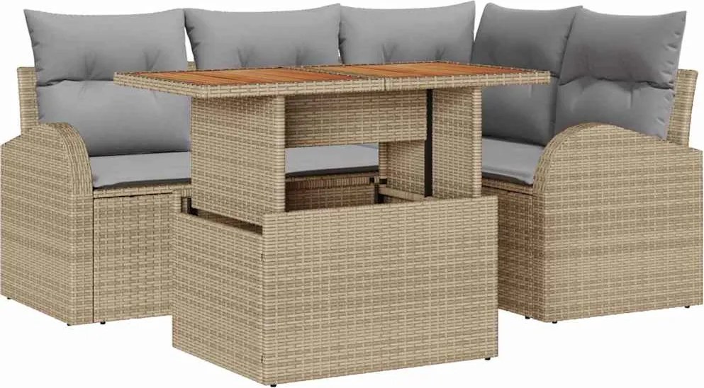 vidaXL Kerti Kanapé Szett párnával 5 pcs bézs és világosszürke