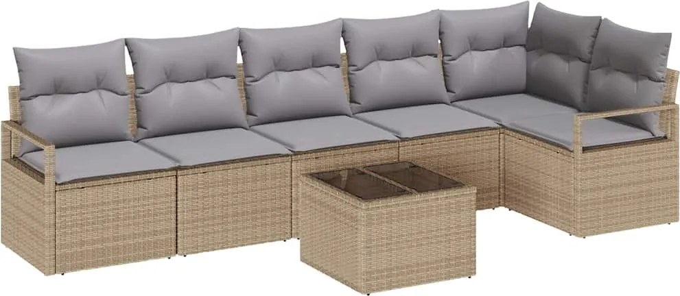 vidaXL Kanapé Szett párnával 7 pcs Bézs polirattan