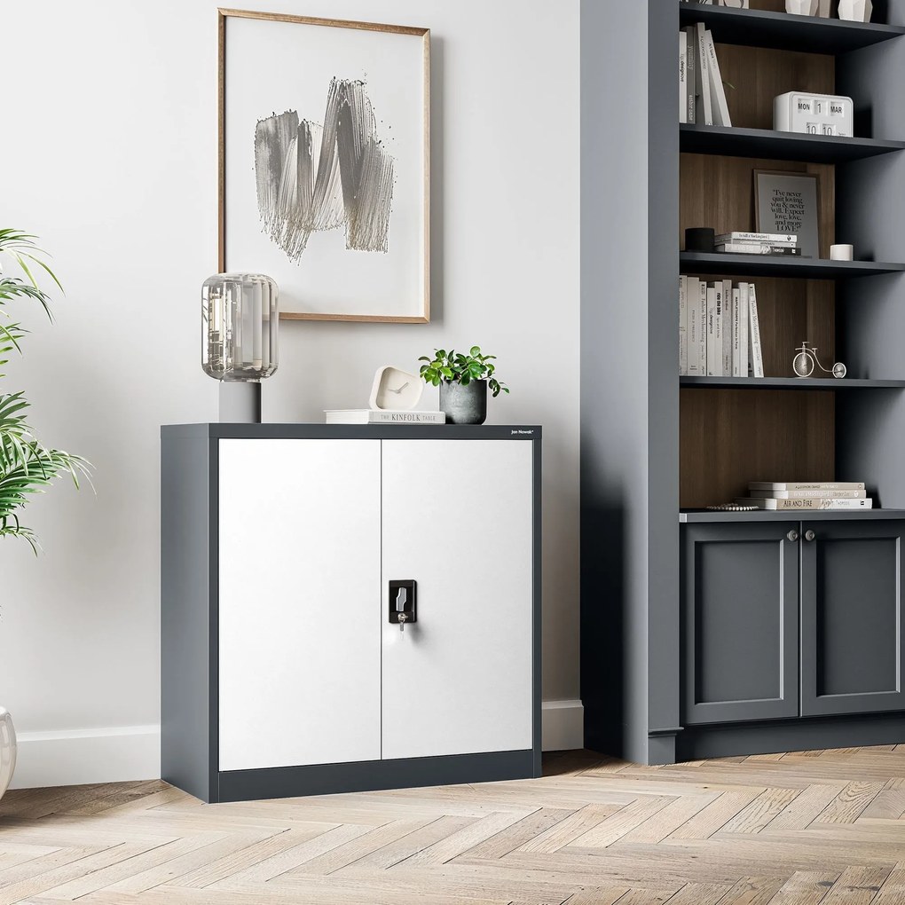 Alacsony fém irattartó szekrény BEATA, 900 x 930 x 400 mm, antracit-fehér