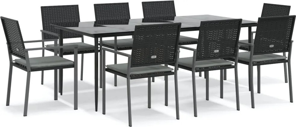 vidaXL 9 részes polyrattan és acél kerti étkezőgarnitúra párnával