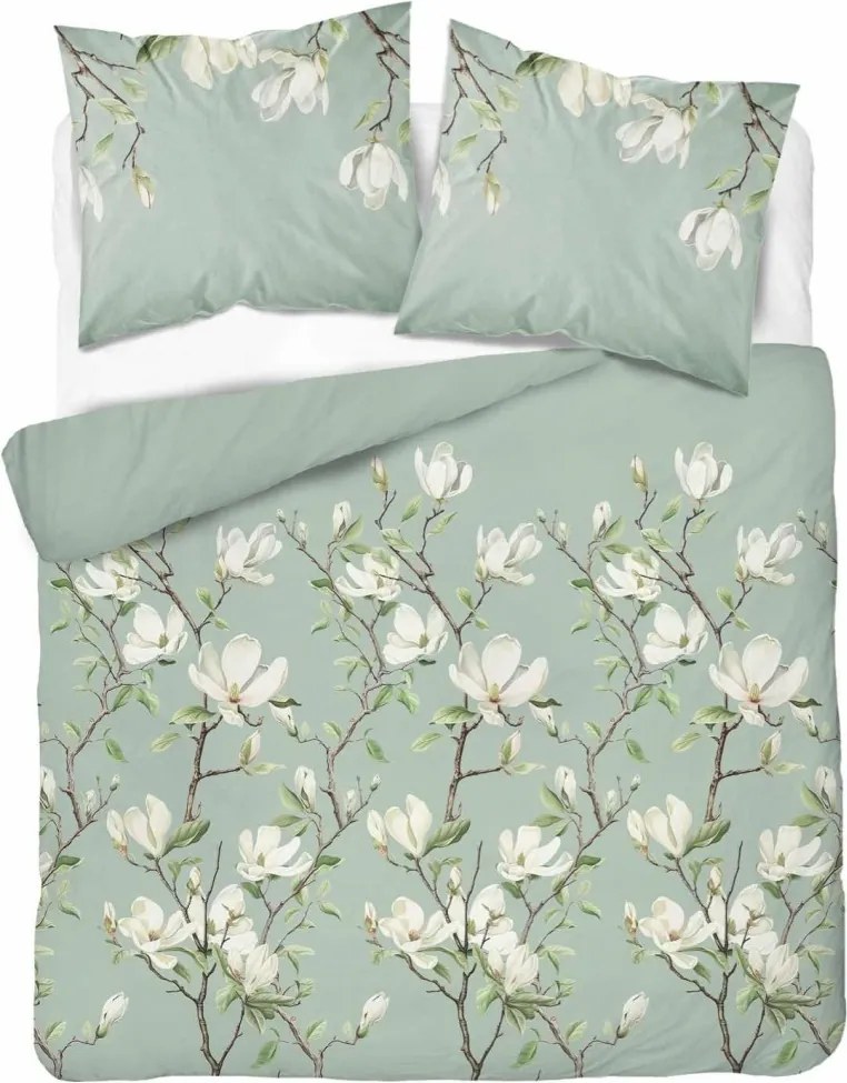 Menta ágyneműhuzat fehér magnólia virágokkal 220x200 Pamut