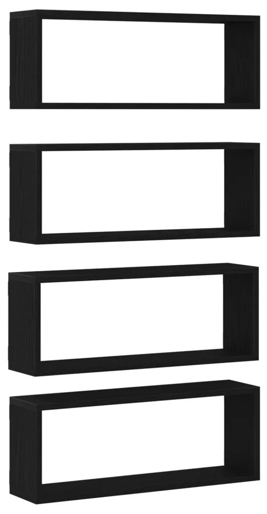 Fali Polcok Szett 4 - Fekete Tölgy - 60x15x23 cm - Mérnöki Fából Készült