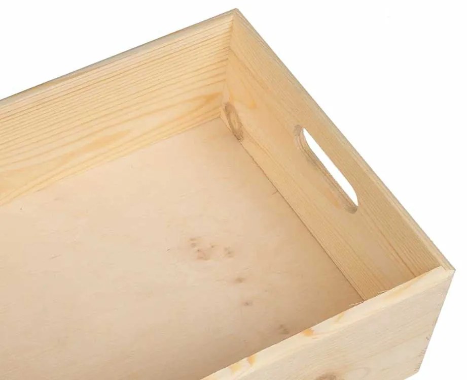Fa doboz fogantyúkkal 40x30x13 cm tömör fa fenyő