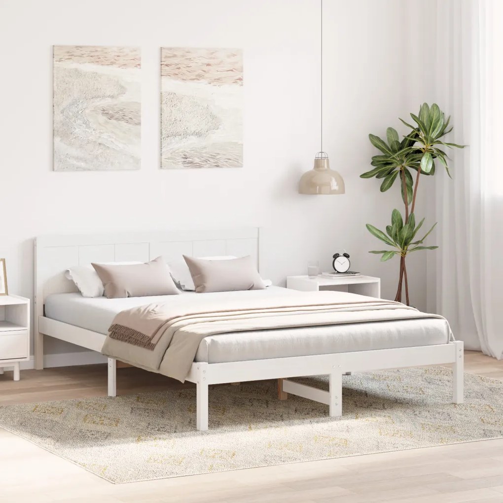 Fehér Fenyő Ágykeret Fehér Fa 150 x 200 cm Tartós
