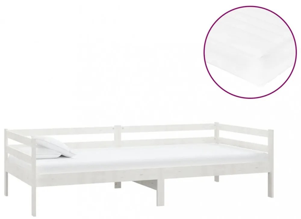 fehér tömör fenyőfa dívány matraccal 90 x 200 cm