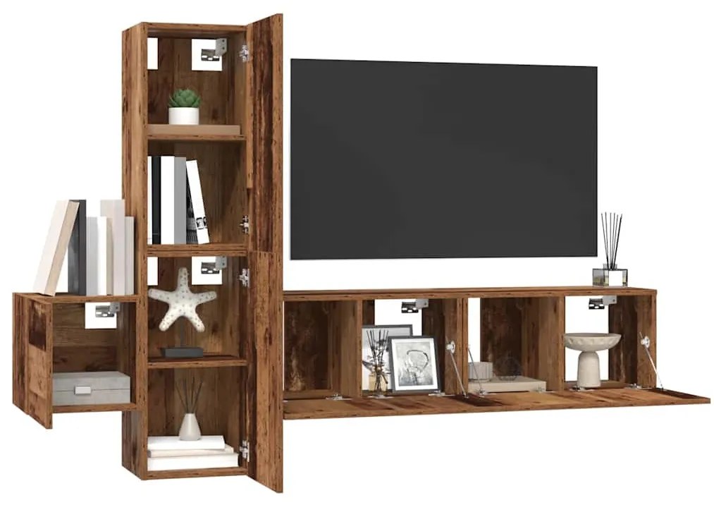 TV szekrény garnitúra 5 pcs Régi fa 181 x 30 x 120 cm Faanyag