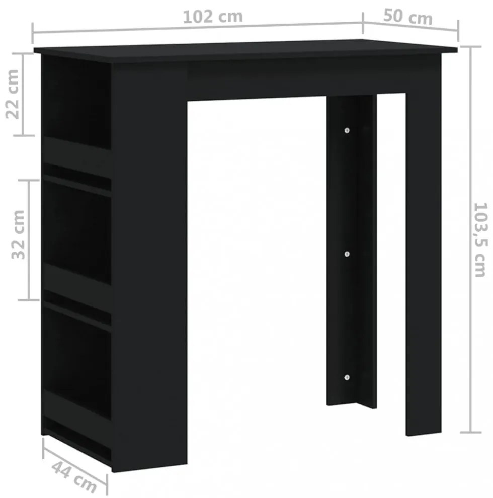 fekete szerelt fa bárasztal tárolórekesszel 102 x 50 x 103,5 cm