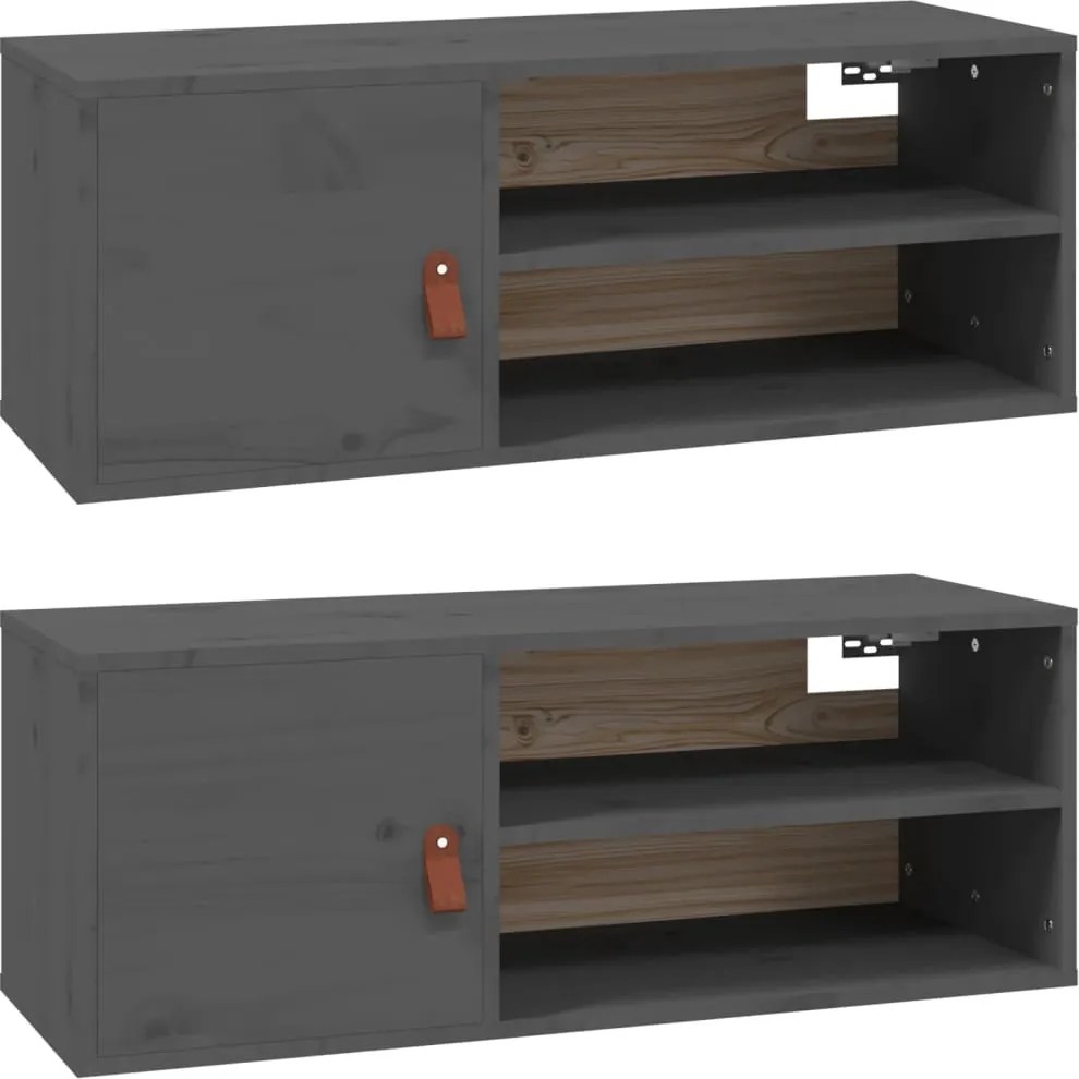 vidaXL 2 db szürke tömör fenyőfa faliszekrény 80 x 30 x 30 cm