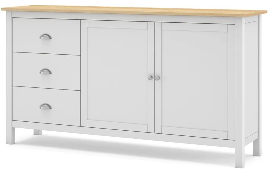 Fehér-natúr színű borovi fenyő alacsony komód 150x80,5 cm Misti – Marckeric