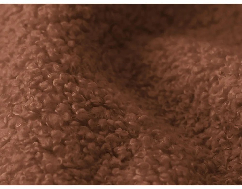 Terrakotta színű buklé kinyitható-tárolóhelyes sarokkanapé (jobb oldali-heverő résszel) Pele – Makamii