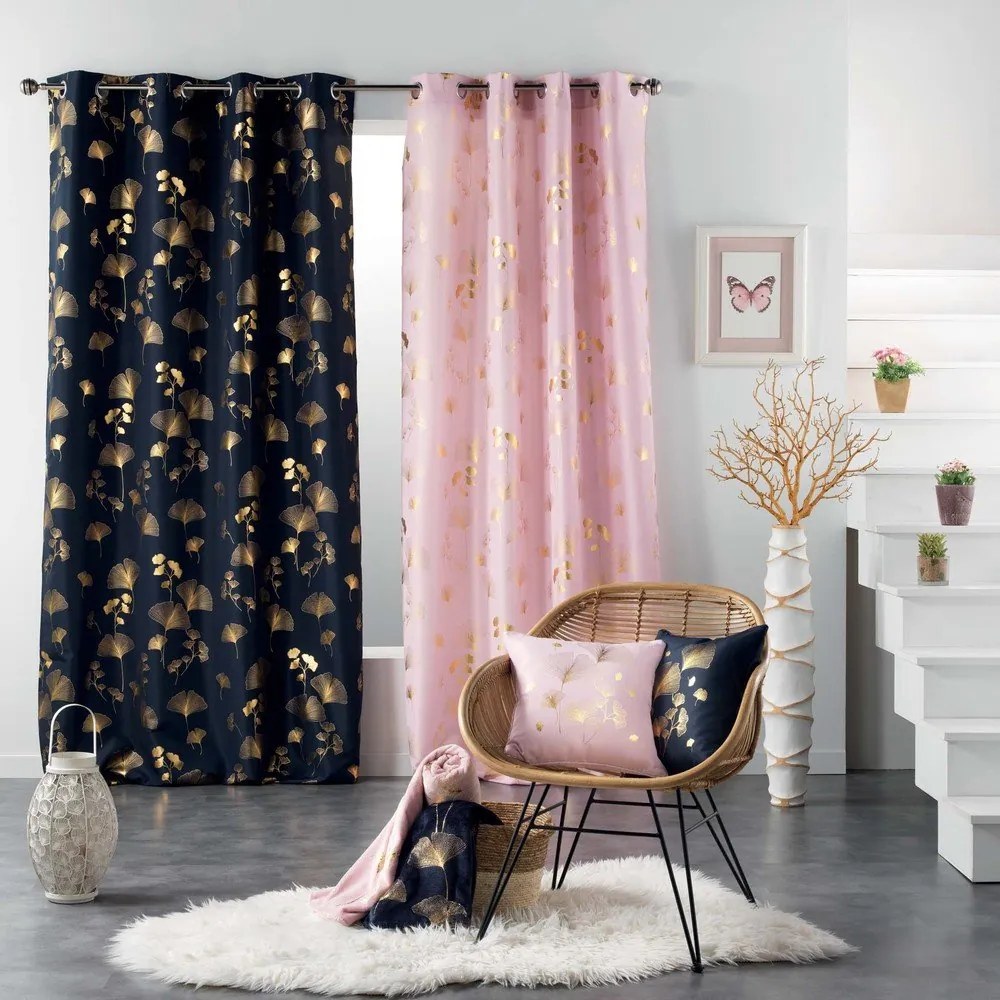 Sötétkék-aranyszínű függöny 140x260 cm Bloomy – douceur d'intérieur