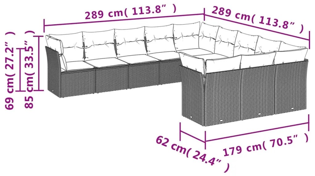 11 részes szürke polyrattan kerti ülőgarnitúra párnákkal