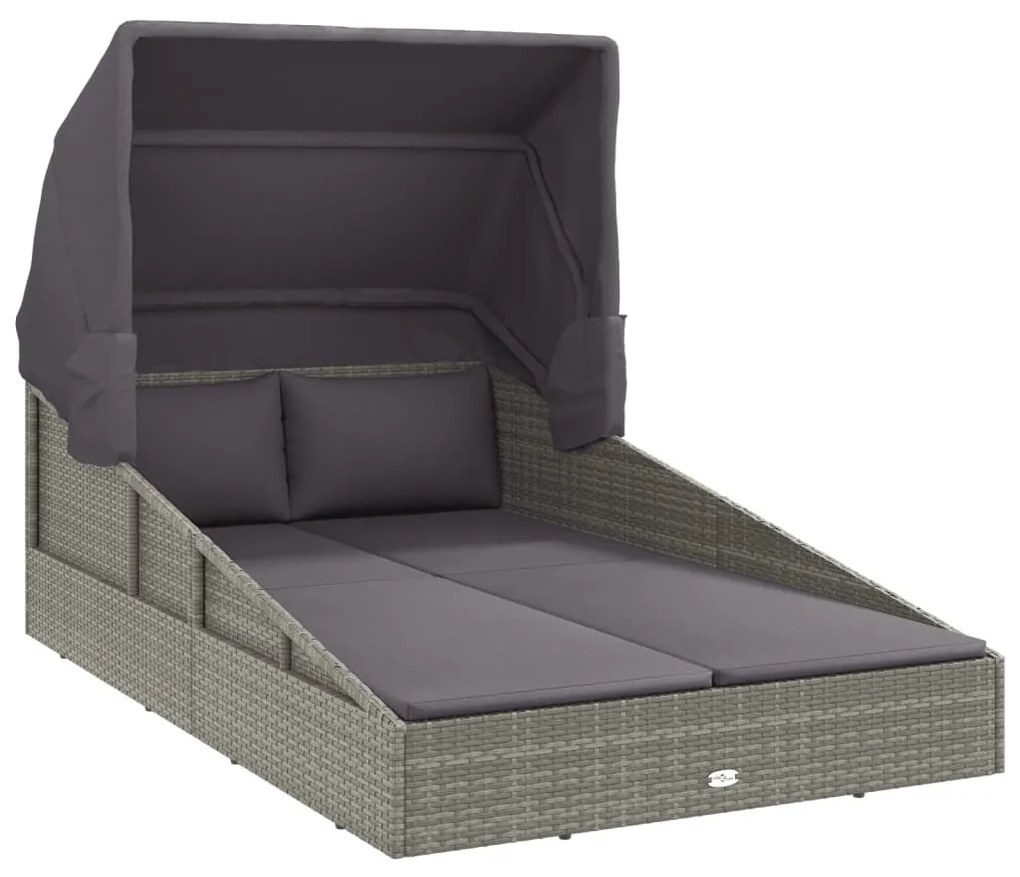 Szürke polyrattan napágy összecsukható tetővel 200x114x128 cm