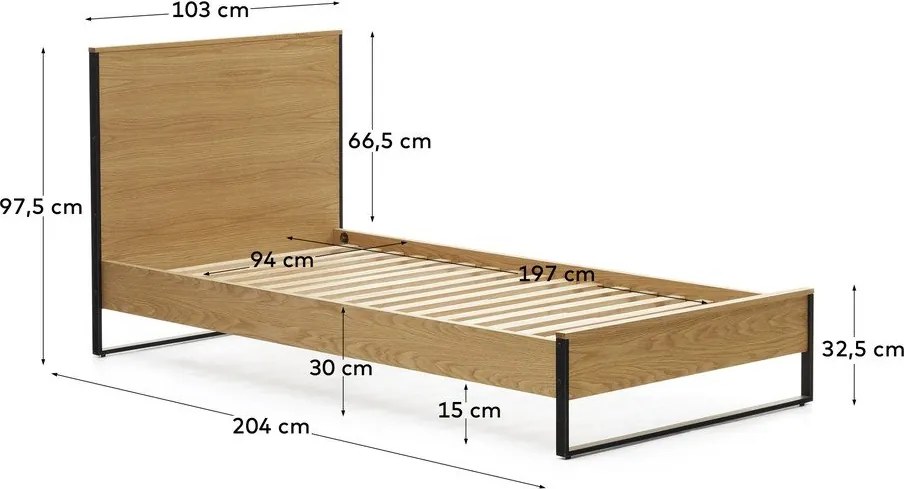 Natúr színű egyszemélyes ágy ágyráccsal 90x190 cm Taiana – Kave Home
