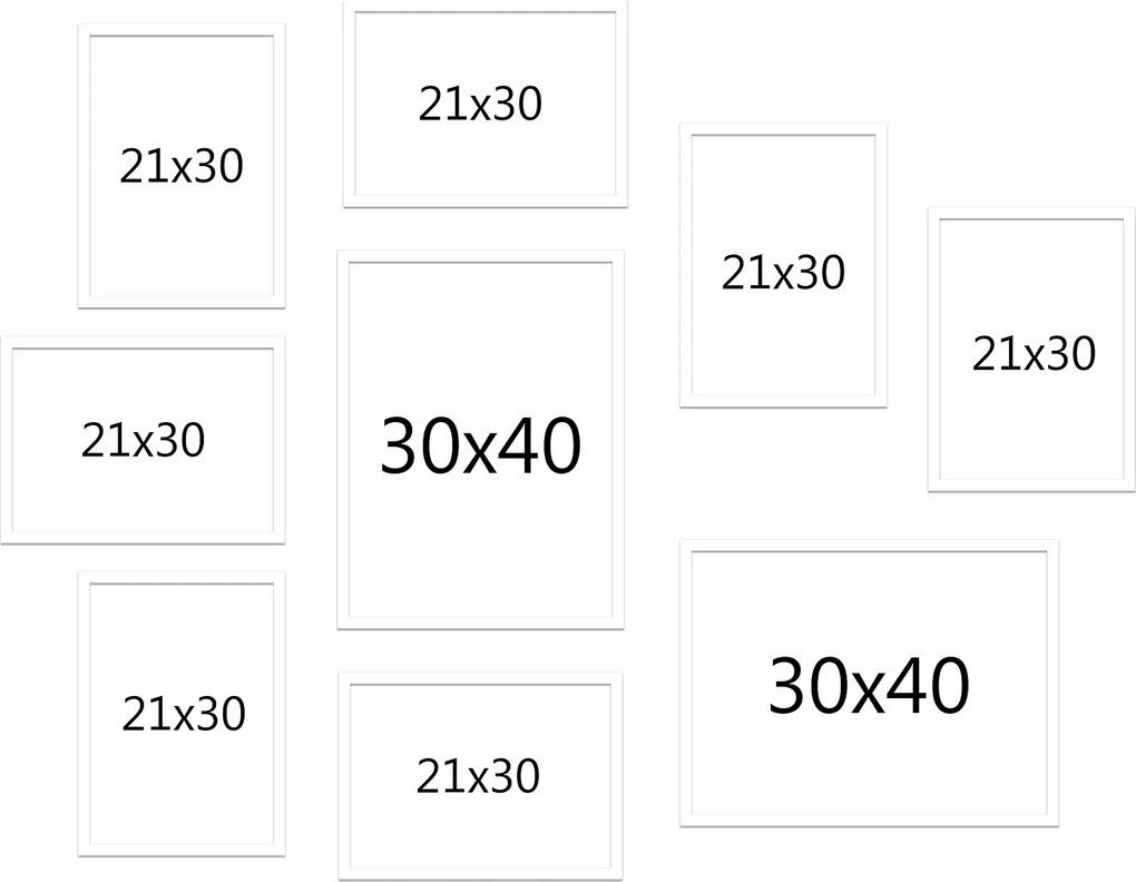 Képkeret Fehér 9db-os szett 30x40, A4