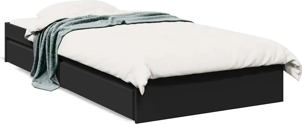 vidaXL fekete szerelt fa ágykeret fiókokkal 75x190 cm