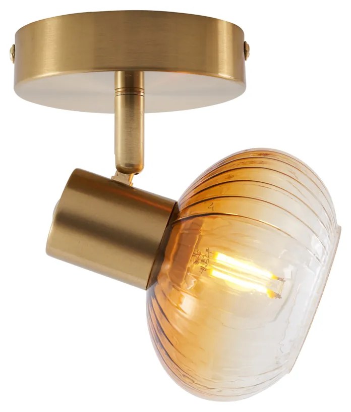 Modern mennyezeti spotlámpa aranyozott, kerek borostyánsárga üveggel - Teddy