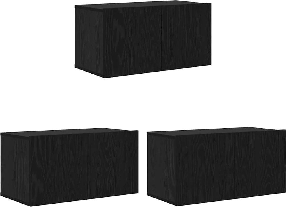 vidaXL TV szekrény garnitúra 3 pcs Fekete 60 x 30 x 30 cm Faanyag