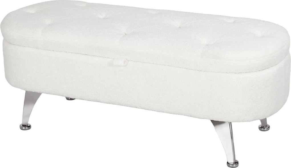 HOMCOM Párnázott Tároló Pad Teddy Velúr Hatással, Ottomán Fém Lábakkal, Padláda a Nappaliba, Hálószobába, Előszobába 114 x 47 x 46,5 cm, Fehér | Aosom