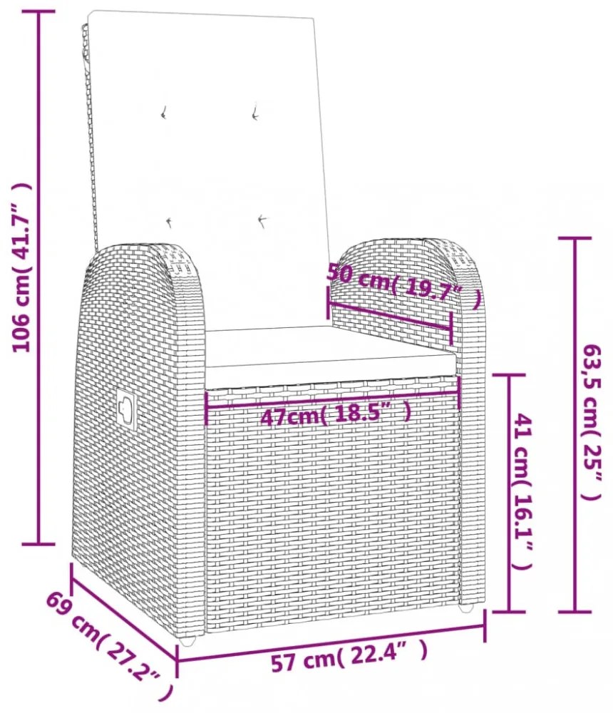 vidaXL 9 részes szürke polyrattan kerti étkezőgarnitúra párnával