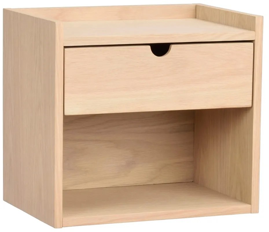 Natúr színű tölgyfa függő-polcokkal éjjeliszekrény Hillmond – Rowico