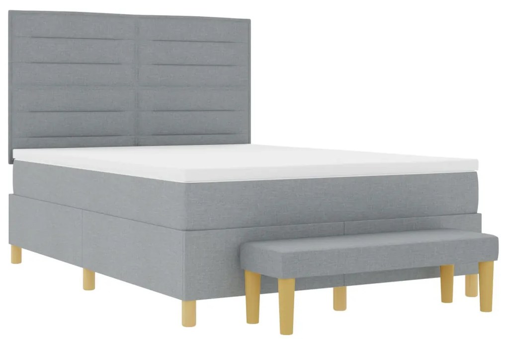 vidaXL Boxspring ágy matraccal és ülésekkel világosszürke 140x200 cm szövet