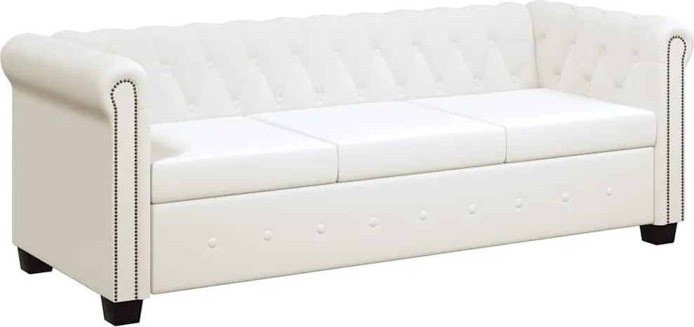 vidaXL 3 személyes fehér műbőr Chesterfield kanapé