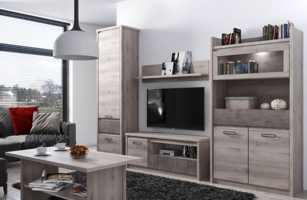 Alacsony vitrin 2D1W1S, nairobi gesztenye/onix, JESI NEW