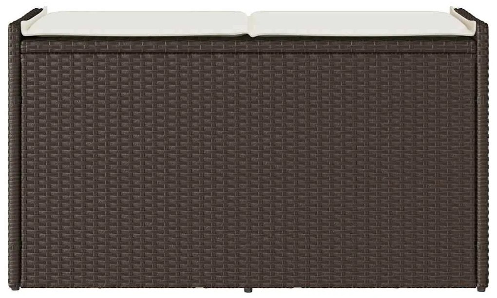 Barna polyrattan kültéri tárolópad párnával 100 cm