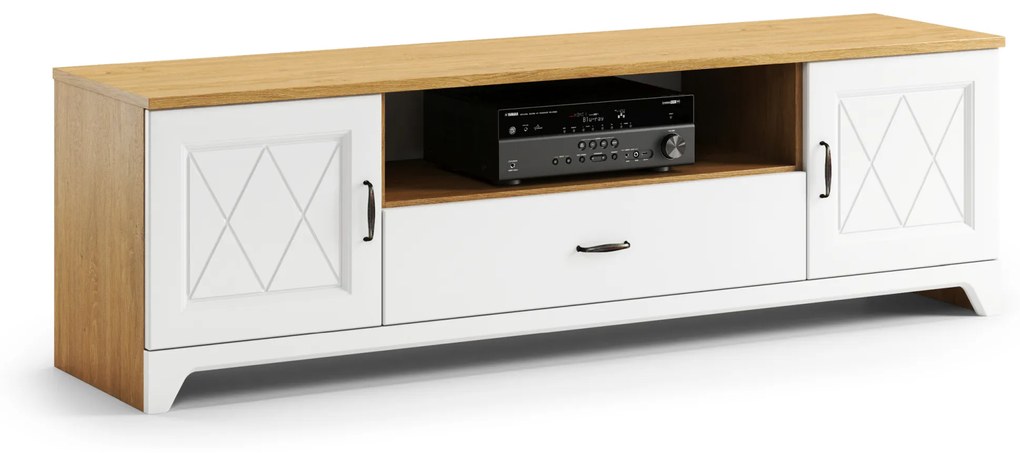 Mazzoni PROVENZA D2SZ1 TV-állvány Kőtölgy/Fehér Matt - TV-ÁLLVÁNY NAPPALIBA RETRO
