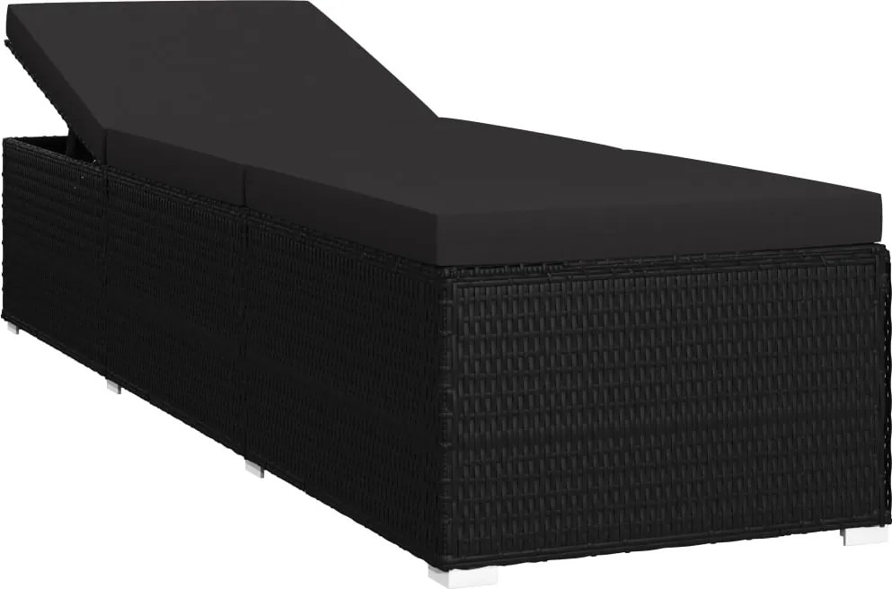 vidaXL fekete polyrattan napozóágy párnával