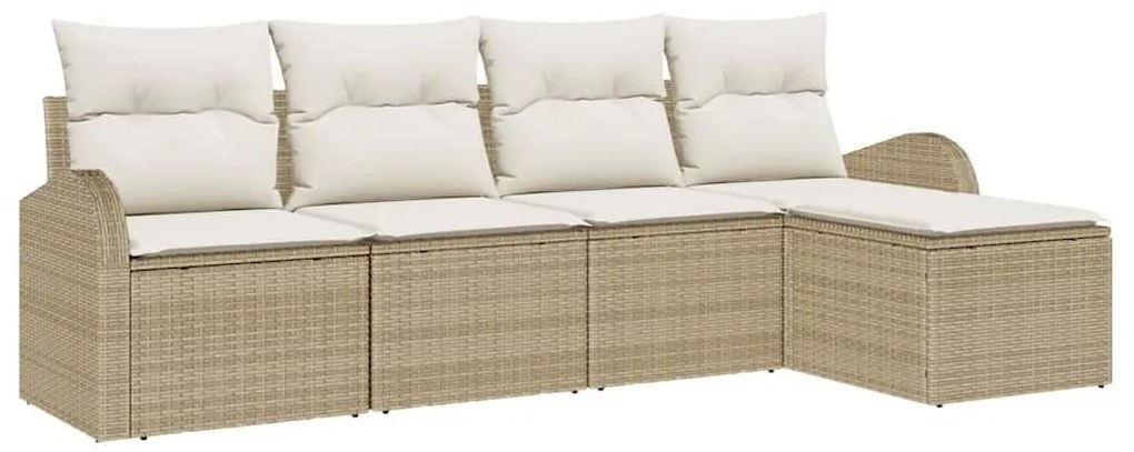 Kerti Kanapé Szett párnával 5 pcs Bézs és fehér Poli rattan