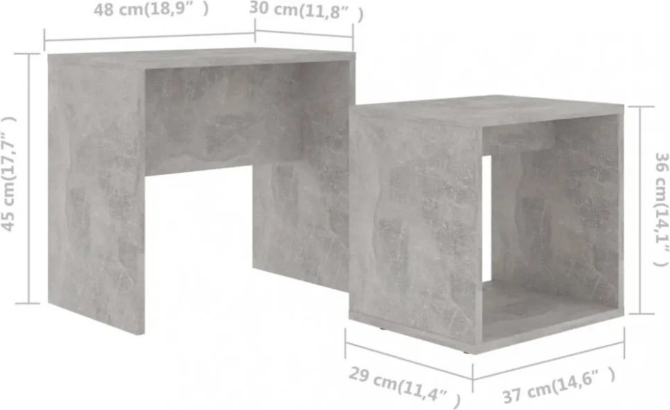 betonszürke szerelt fa dohányzóasztal szett 48 x 30 x 45 cm