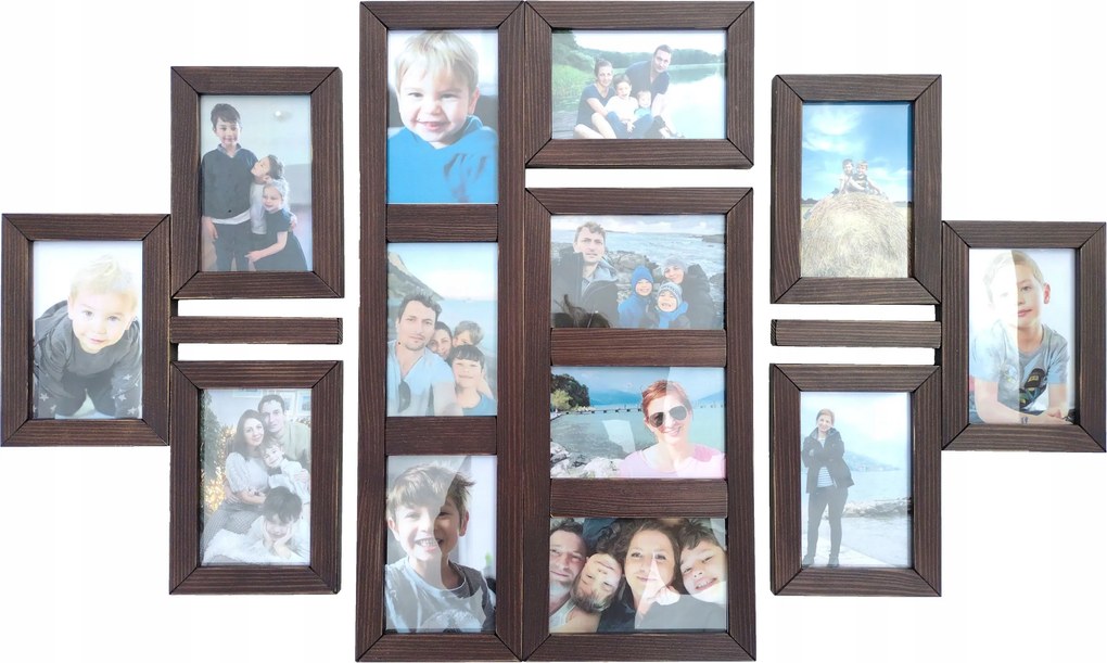 Fa multikeretes képkeret 13 képhez 10x15 cm Wenge képkeret fali galéria