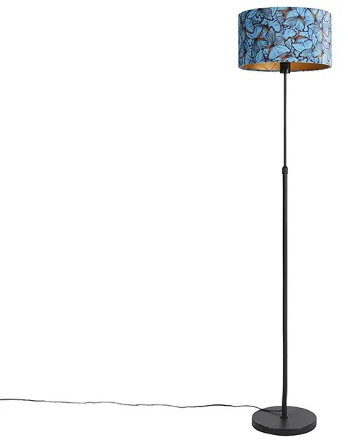Állólámpa fekete bársony árnyékolóval pillangókkal 35 cm - Parte