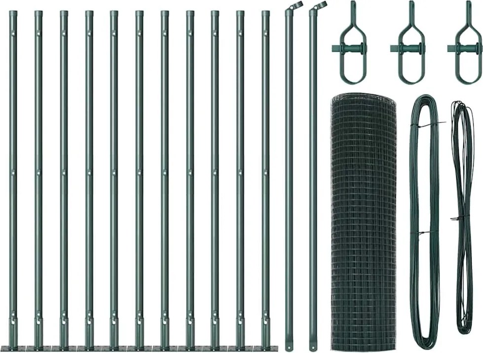 vidaXL Kerítésoszlop Zöld 25 x 0,4 m (12 x 12 mm háló) Acél és PVC