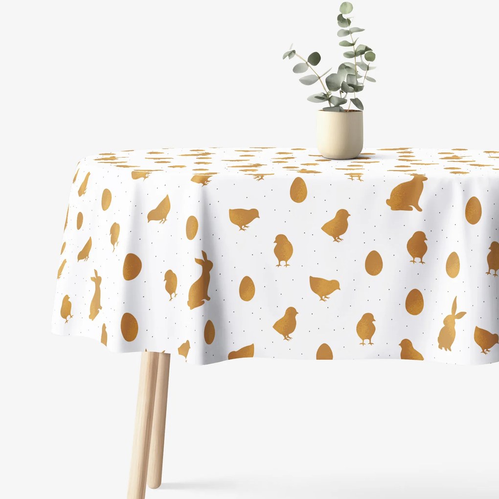 Goldea ovális húsvéti terítő - extra erős 100% - os pamut - a húsvét arany szimbólumai 140 x 220 cm