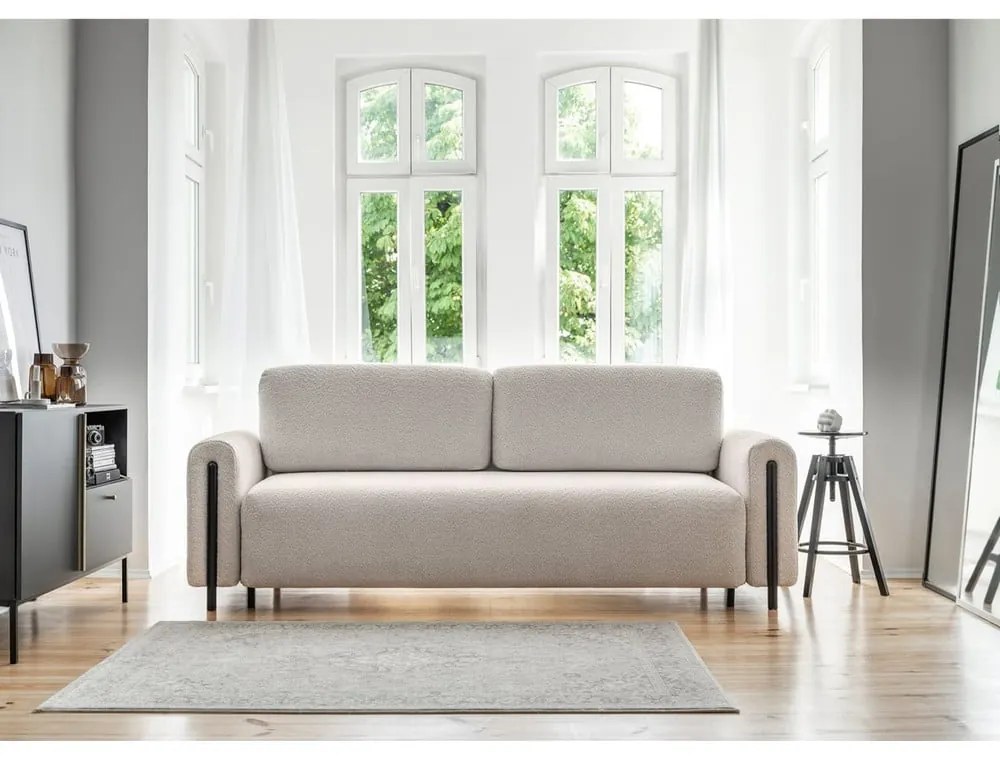 Bézs buklé kinyitható-tárolóhelyes kanapé 244 cm Arcadova – ELTAP